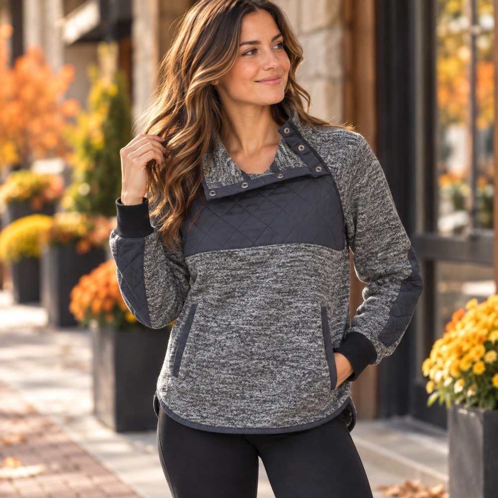 Abercrombie & Fitch Fleece Jacket Quilted Snap Pullover Gray Cozy Women's Small